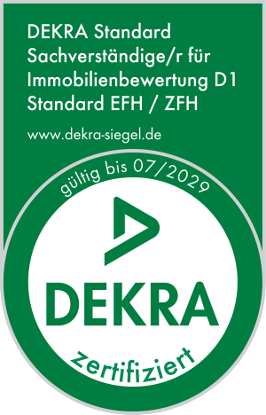 DEKRA-Siegel: Hakan Memis, zertifizierter Sachverständiger für Immobilienbewertung D1 – Standard-Ein- und Zweifamilienhäuser; gültig bis 07/2029